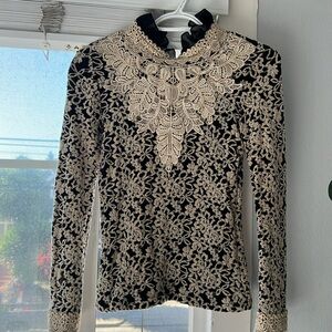 Vintage Edwardian Fleece Sweater (Black & Gold) with Lace Detail